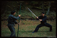 Aida-san controlling Ogawa-san's katana with the chain.