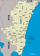 Map of Miyazaki prefecture.