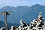 The Tateyama mountain range seen from the top of Karamatsudake.